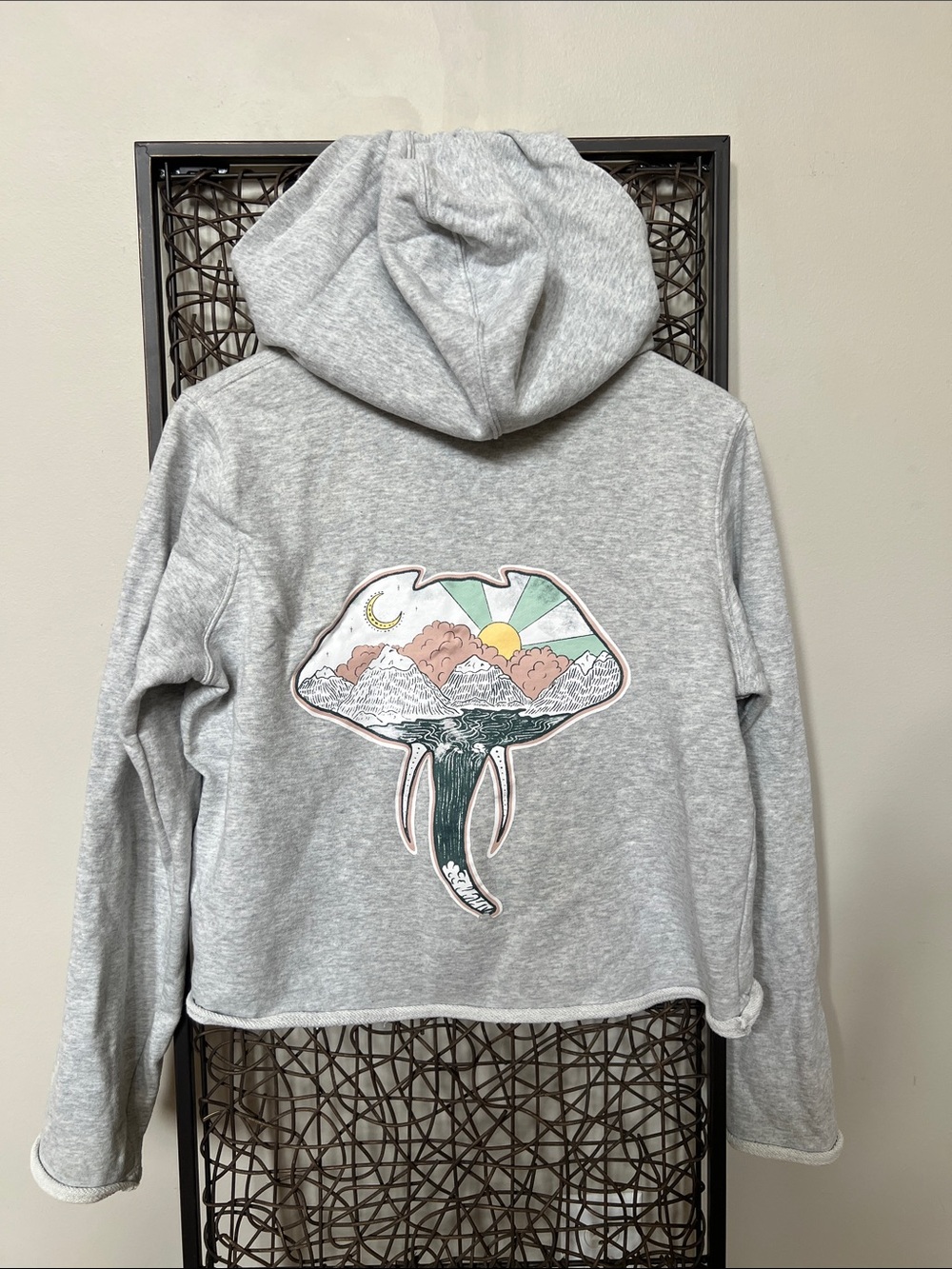 Ivory Ella full zip graphic hoodie distressed unfinished hems organic cotton M